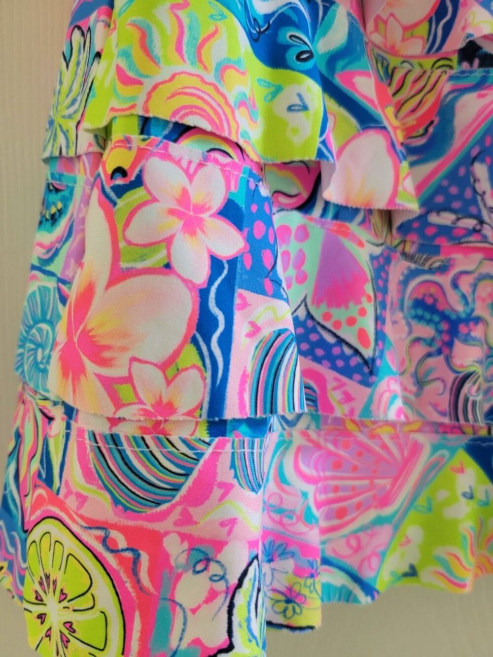 Lulu B Pink Blue Cha Cha Ruffled Skort Plus size 1X Block Print UPF 50 Beach - Picture 4 of 7